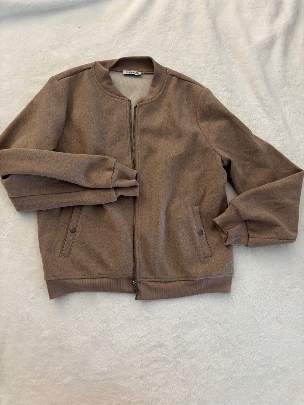 Women's Brown Bomber Jacket - Lightweight Fleece Finish
